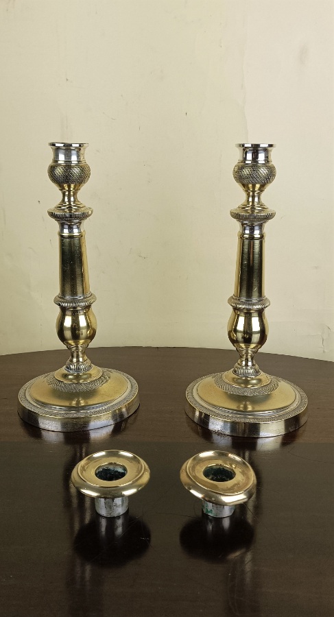 Pair of 19th C Brass Candlesticks 